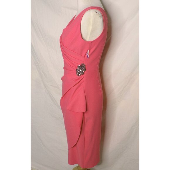 🆕ALEX EVENINGS Side Ruched Embellished Slimming Cocktail Dress Hot Coral Pink 4 - Picture 6 of 7